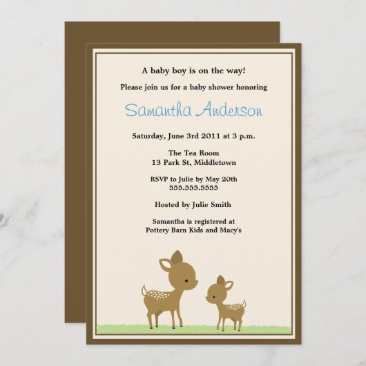 Invitation chic de baby shower de cerfs communs - (Devant / Derrière)