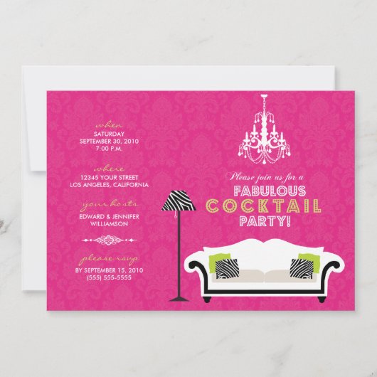 Invitation chic de cocktail de zèbre (roses (Devant)