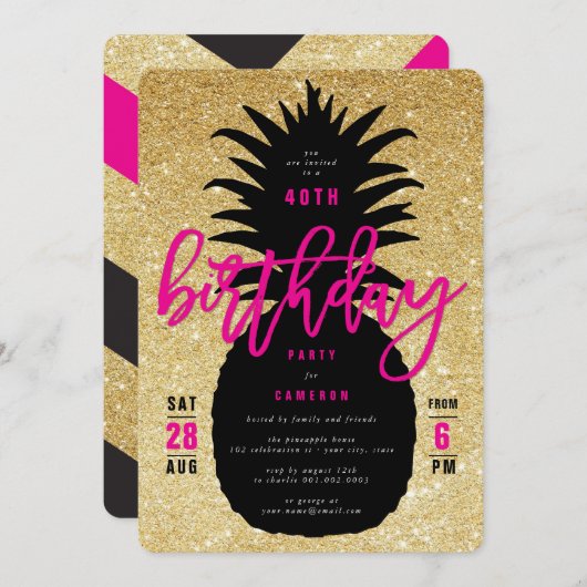 Invitation chic de fête d'anniversaire d'ananas de (Devant / Derrière)