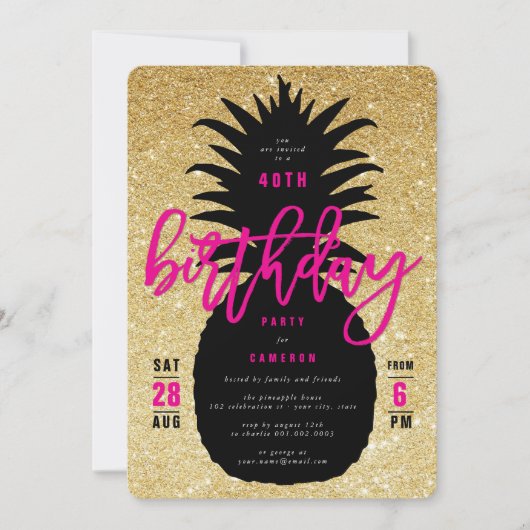 Invitation chic de fête d'anniversaire d'ananas de (Devant)