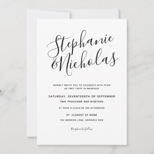 Invitation chic de mariage d'écriture de main de (Devant)