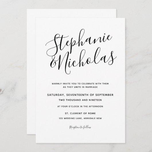Invitation chic de mariage d'écriture de main de (Devant / Derrière)