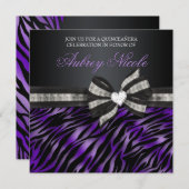 Invitation chic de Quinceañera de zèbre avec l'arc (Devant / Derrière)