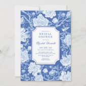Invitation Chic Delft Blue Chinoiserie Floral Fête des mariée (Devant)