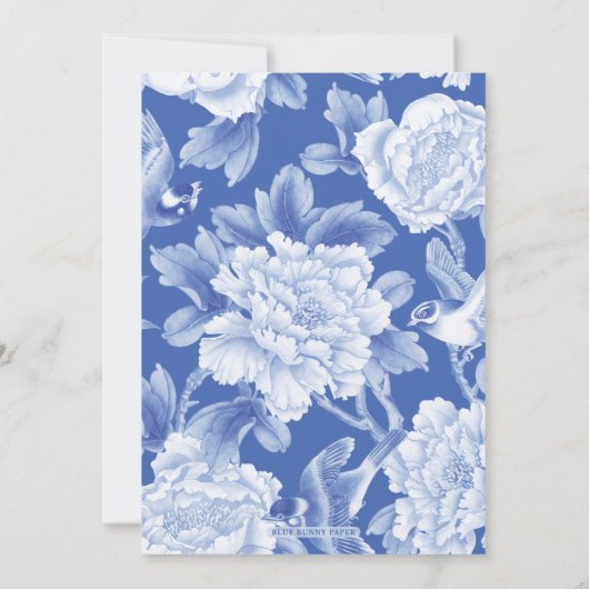 Invitation Chic Delft Blue Chinoiserie Floral Fête des mariée (Dos)