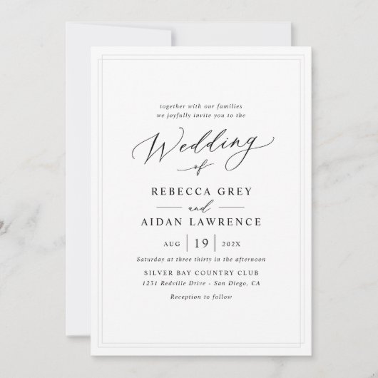 Invitation Chic Delicate Bordure moderne Mariage de script (Devant)