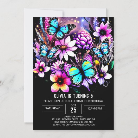 Invitation Chic Delicate Mystical Butterfly Anniversaire (Devant)