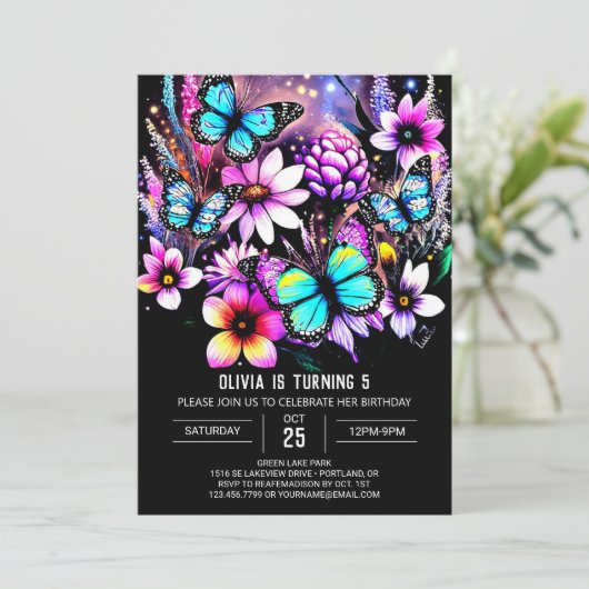 Invitation Chic Delicate Mystical Butterfly Anniversaire (Debout devant)