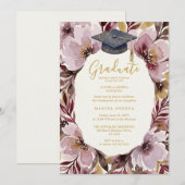 Invitation Chic Delicate Pink Floral Wreath Graduation Cap (Devant / Derrière)