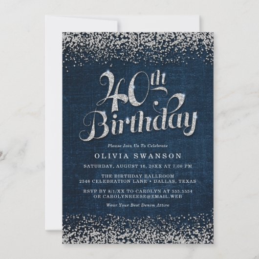 Invitation Chic Denim & Diamonds 40e anniversaire (Devant)