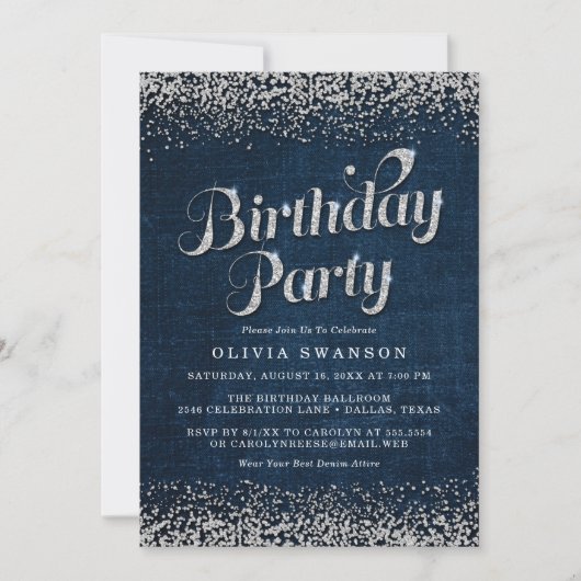 Invitation Chic Denim & Diamonds fête d'anniversaire (Devant)