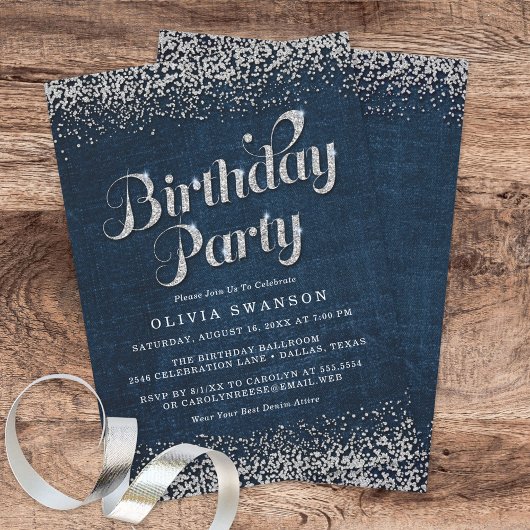 Invitation Chic Denim & Diamonds fête d'anniversaire