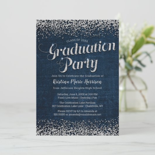 Invitation Chic Denim et Diamonds Graduation Party (Debout devant)