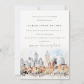 Invitation Chic Denver Colorado Skyline Watercolor Anniversai (Devant)