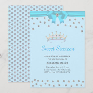 Invitation Chic Diamant Pailleté Sweet Seize sur Fond Bleu Cl