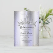 Invitation Chic Diamants Couronne Violet Metallic Quinceañera (Debout devant)