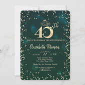 Invitation Chic Diamants Or Vert 40e Fête d'Anniversaire (Devant)