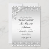Invitation Chic Diamond dentelle argent Baptême fille/garçon (Devant)