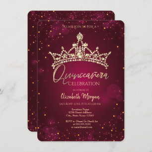 Invitation Chic Diamonds Couronne Bourgogne Quinceañera