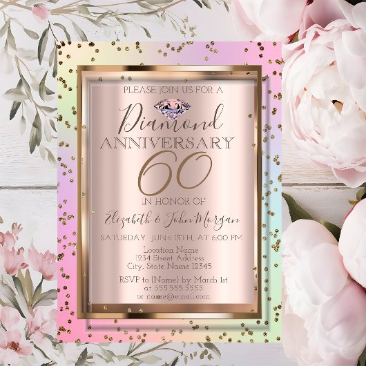 Invitation Chic Diamonds Mariage Holographique Anniversaire I