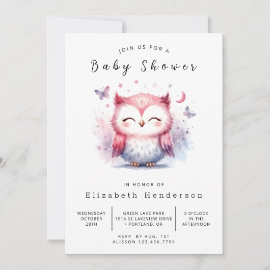 Invitation Chic Digital Owl Baby shower (Devant)