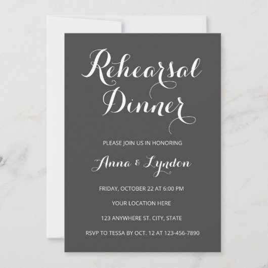 Invitation Chic | Dîner de répétition gris charbon (Devant)