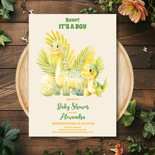 Invitation Chic Dinosaur Boy Baby shower Verdure