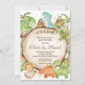 Invitation Chic Dinosaur Boy Baby shower Verdure Chevron (Devant)