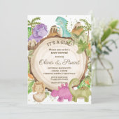 Invitation Chic Dinosaures fille Baby shower vert Chevron (Debout devant)