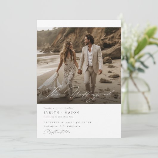 Invitation Chic double face photo Qr Code Mariage (Debout devant)