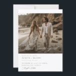 Invitation Chic double face photo Qr Code Mariage<br><div class="desc">Bienvenue à vos invités pour une fête romantique avec notre "Chic Qr Code Two Side Beachy Photo Faire-part de mariage". Ce design combine à merveille un cadre côtier époustouflant avec un style boho moderne, accentué par la calligraphie simple et un code QR pratique pour un accès facile aux détails de...</div>