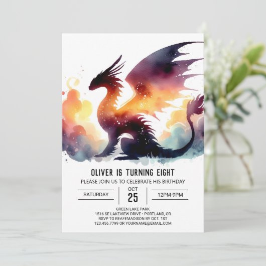 Invitation Chic Dragon Anniversaire Imprimable (Debout devant)