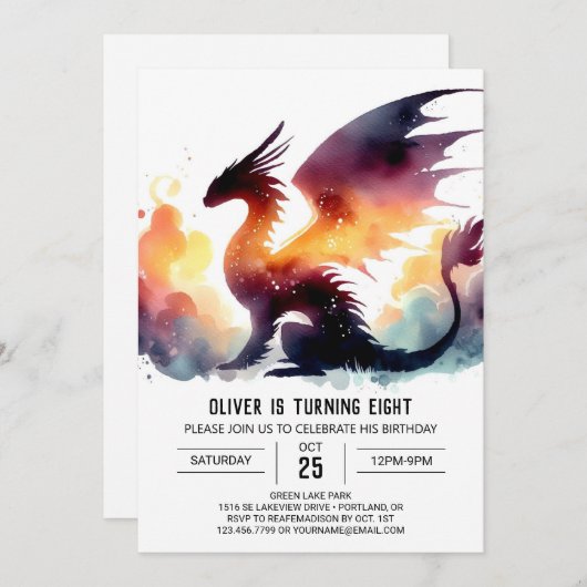 Invitation Chic Dragon Anniversaire Imprimable (Devant / Derrière)