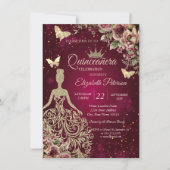 Invitation Chic Dress,Butterfly Floral Red Quinceañera (Devant)