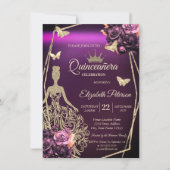 Invitation Chic Dress,Butterfly Violet Roses Quinceañera (Devant)