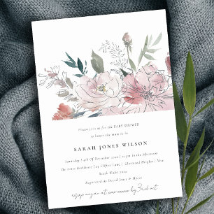 Invitation Chic Dusky Blush Aquarelle Baby shower Floral