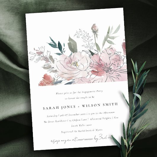 Invitation Chic Dusky Blush Aquarelle Fiançailles Floral