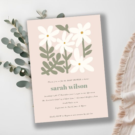 Invitation Chic Dusky Blush Rétro Baby shower Floral Minimal