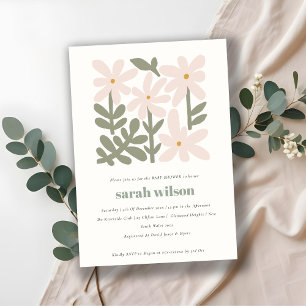 Invitation Chic Dusky Blush Rétro Baby shower Floral Minimal