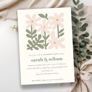 Invitation Chic Dusky Blush Rétro Fiançailles Floral Minimal