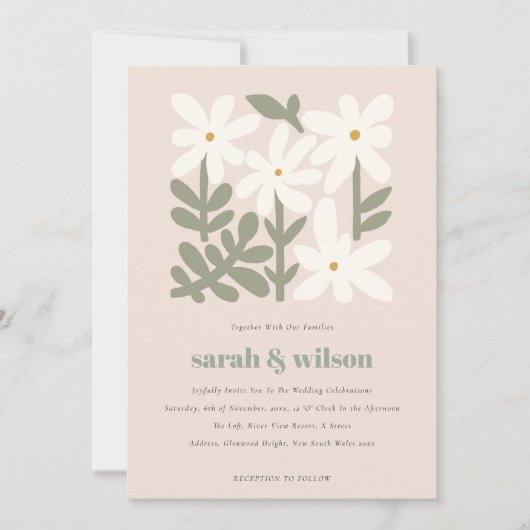 Invitation Chic Dusky Blush Rétro Mariage Floral Minimal (Devant)