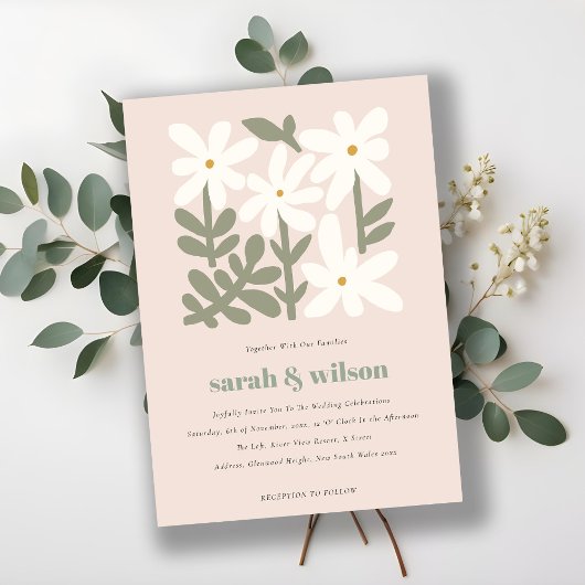 Invitation Chic Dusky Blush Rétro Mariage Floral Minimal