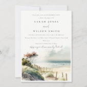 Invitation Chic Dusky Coastal Sand Beach Fiançailles marin (Devant)