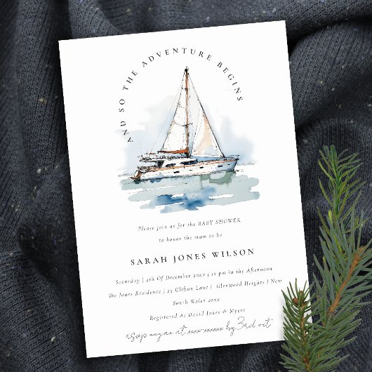 Invitation Chic Dusky Sailboat Baby shower marin