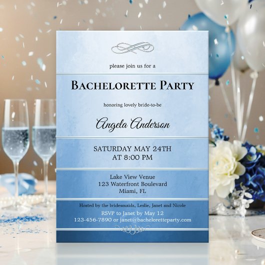 Invitation Chic Dusty Bachelorette rayée Bleue