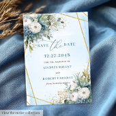 Invitation Chic Dusty Bleu Blanc Or Floral Enregistrer La Dat