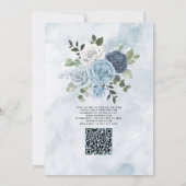 Invitation Chic Dusty Blue Aquarelle Floral Mariage QR Code (Dos)