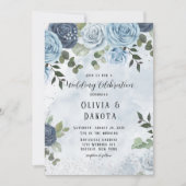 Invitation Chic Dusty Blue Aquarelle Rustique Floral Mariage (Devant)