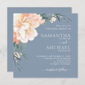 Invitation Chic Dusty Blue Blush Peach Gold FlorMariage (Devant / Derrière)