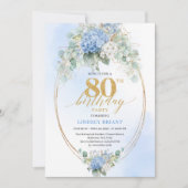 Invitation Chic Dusty Blue Eucalyptus 80th Birthday Invite (Devant)